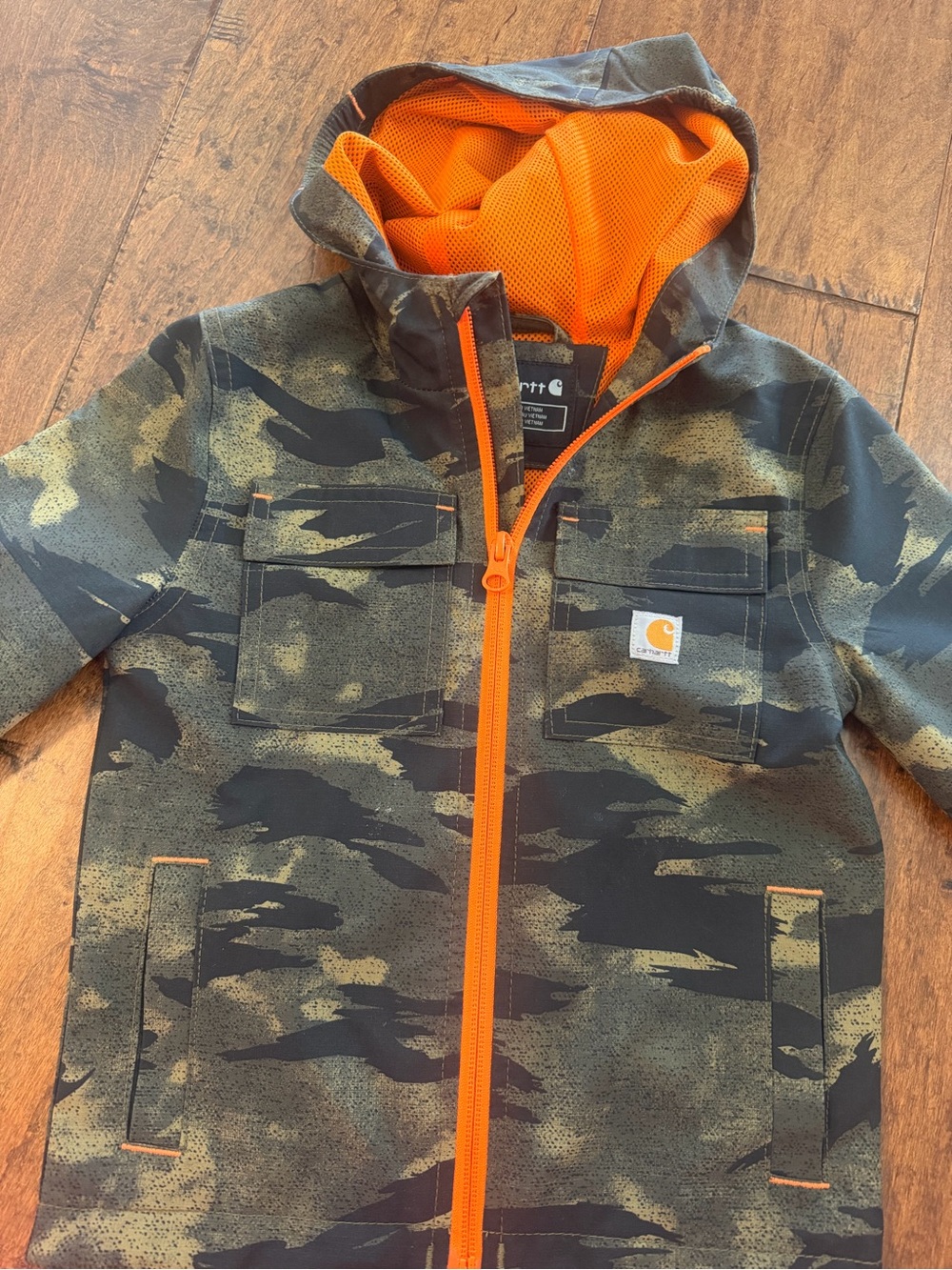 Carhartt Kids' Camo Hoodie with Bright Orange Trim